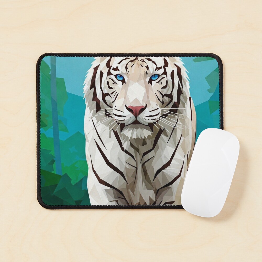 Geometric White Tiger Mouse Pad