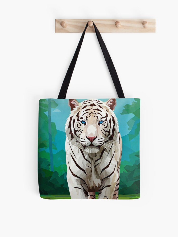 Geometric White Tiger Tote Bag