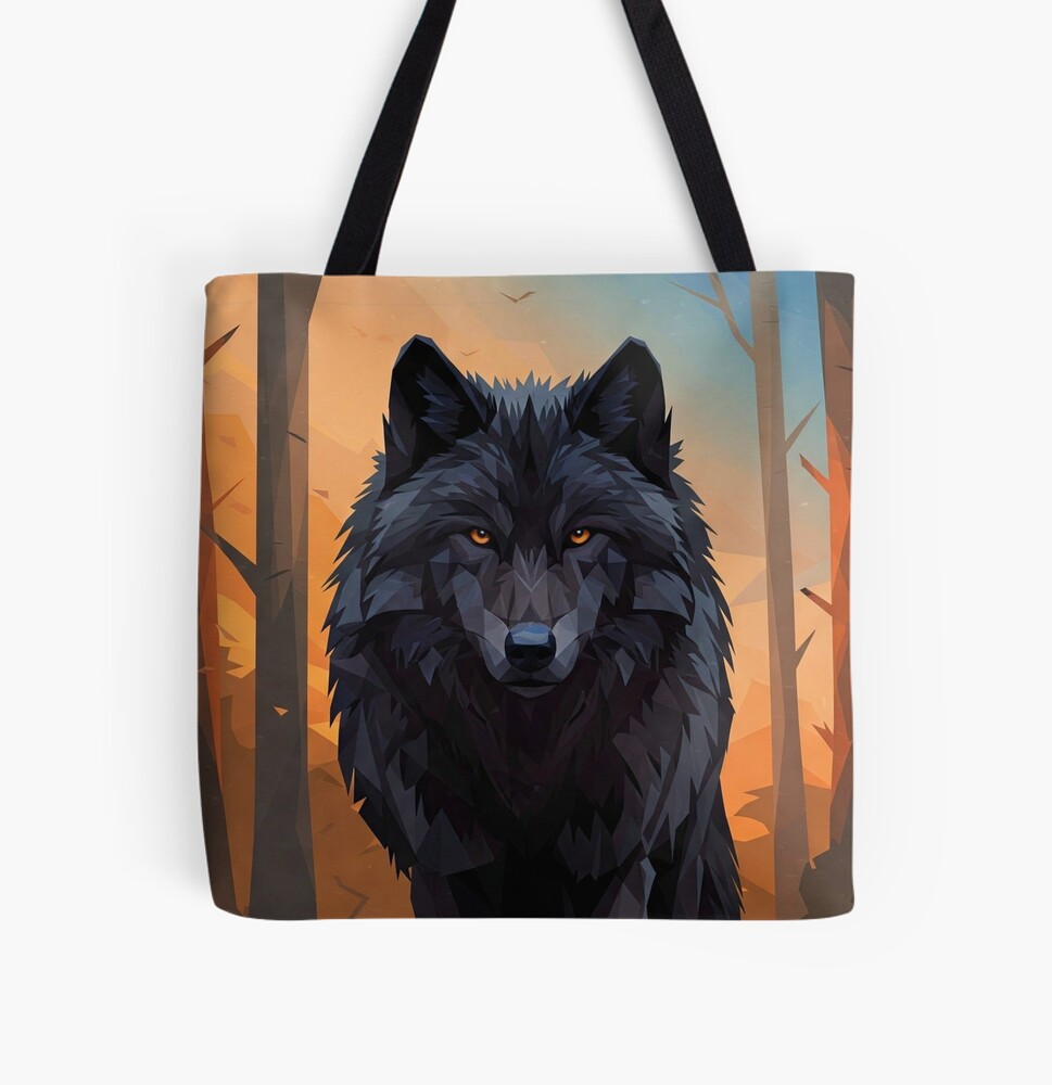 Geometric Wolf Design Tote Bag