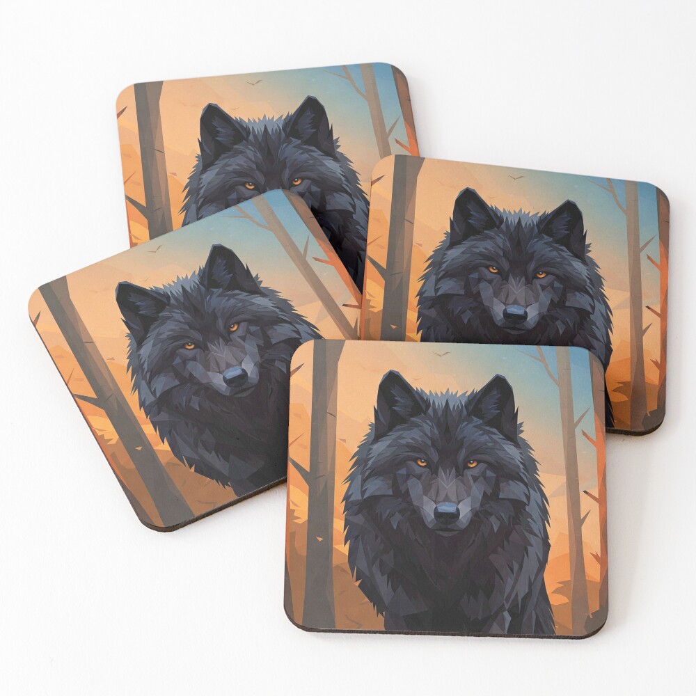 Geometric Wolf Coasters Set