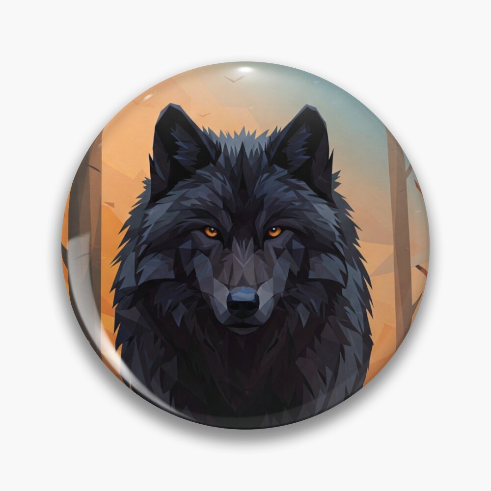 Geometric Wolf Button Pin