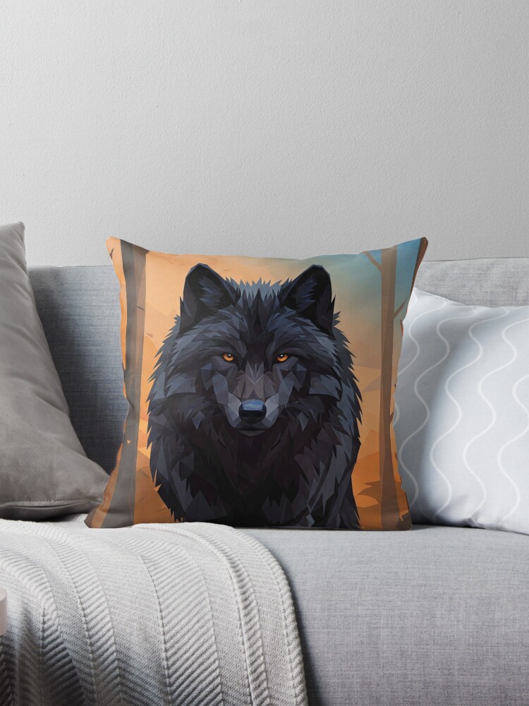 Geometric Wolf-themed decorative pillow