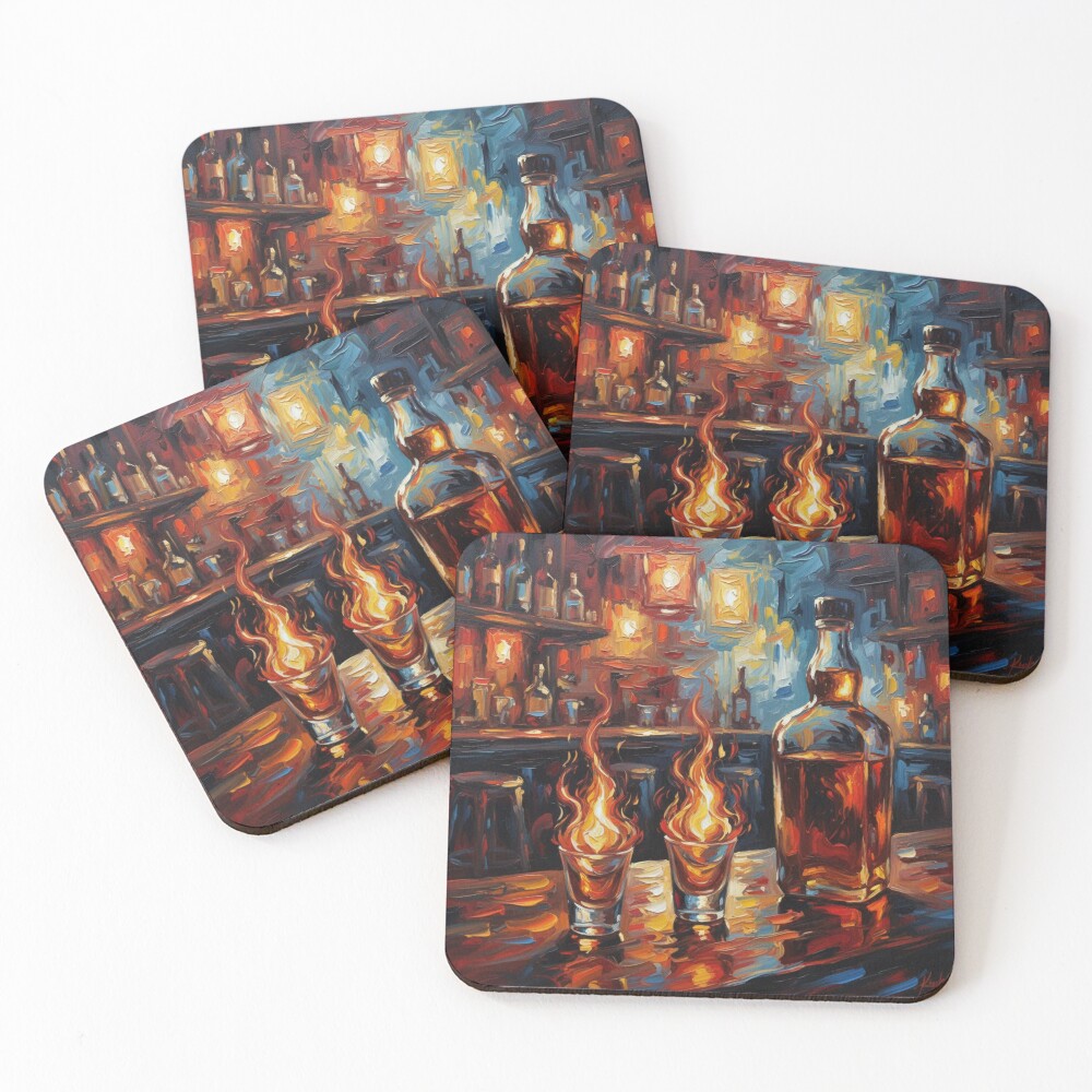 Fire & Whiskey Decorative Coasters