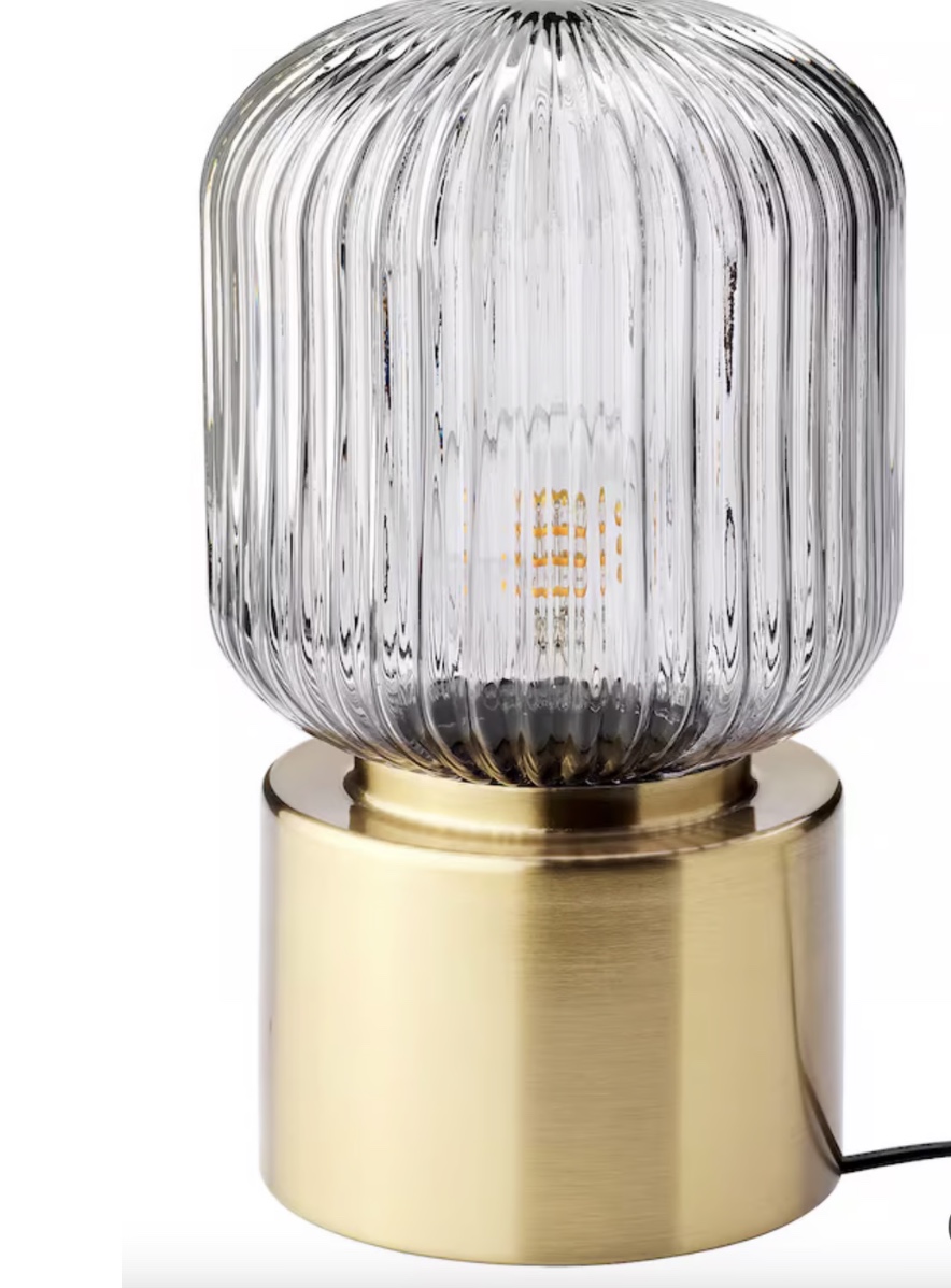 Table Lamp, Brass/Grey, Clear glass. 