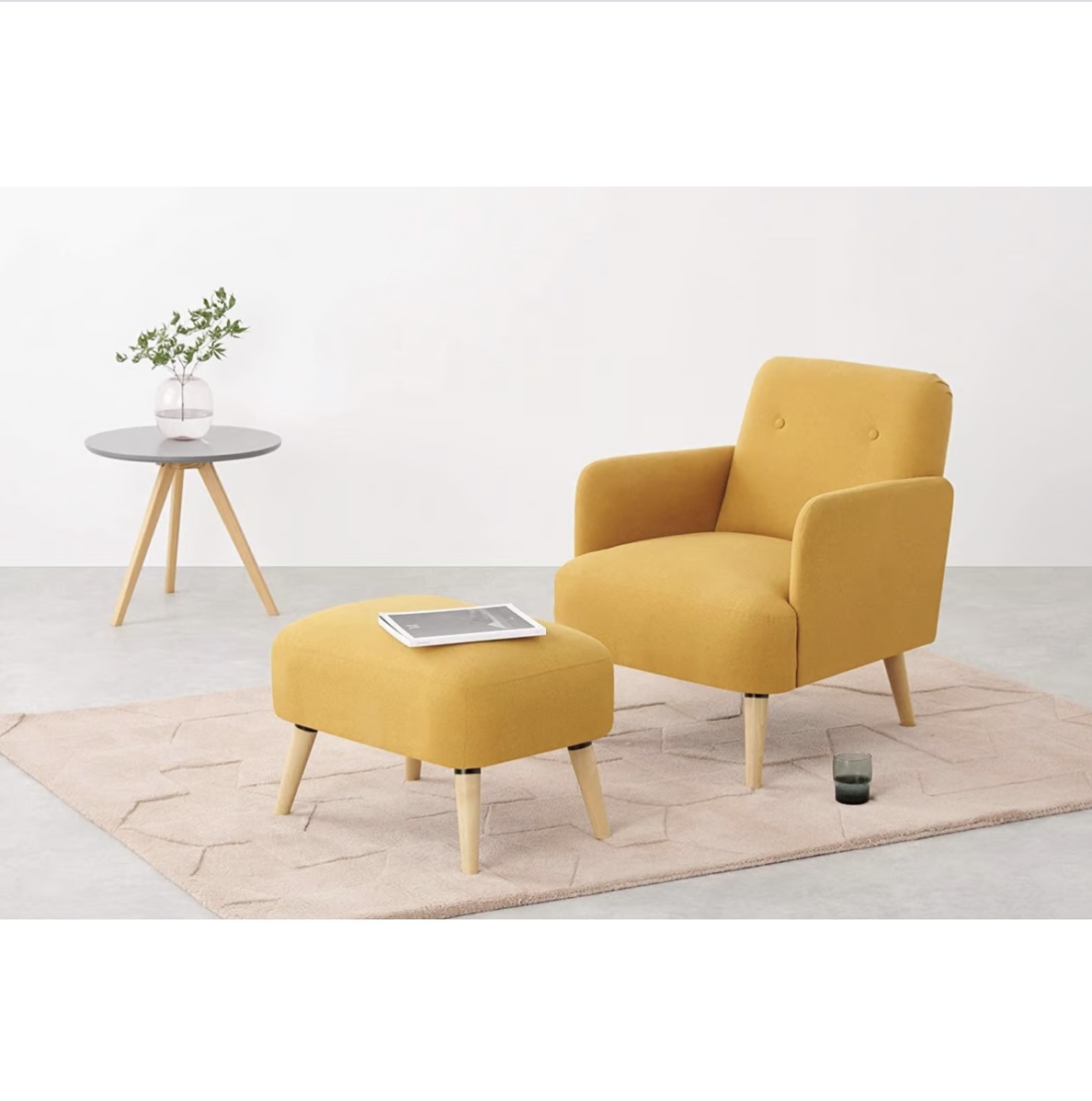 Yellow Sofa Chair with Ottoman 