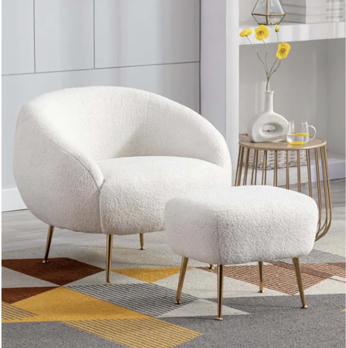 White Sofa Chair with Ottoman