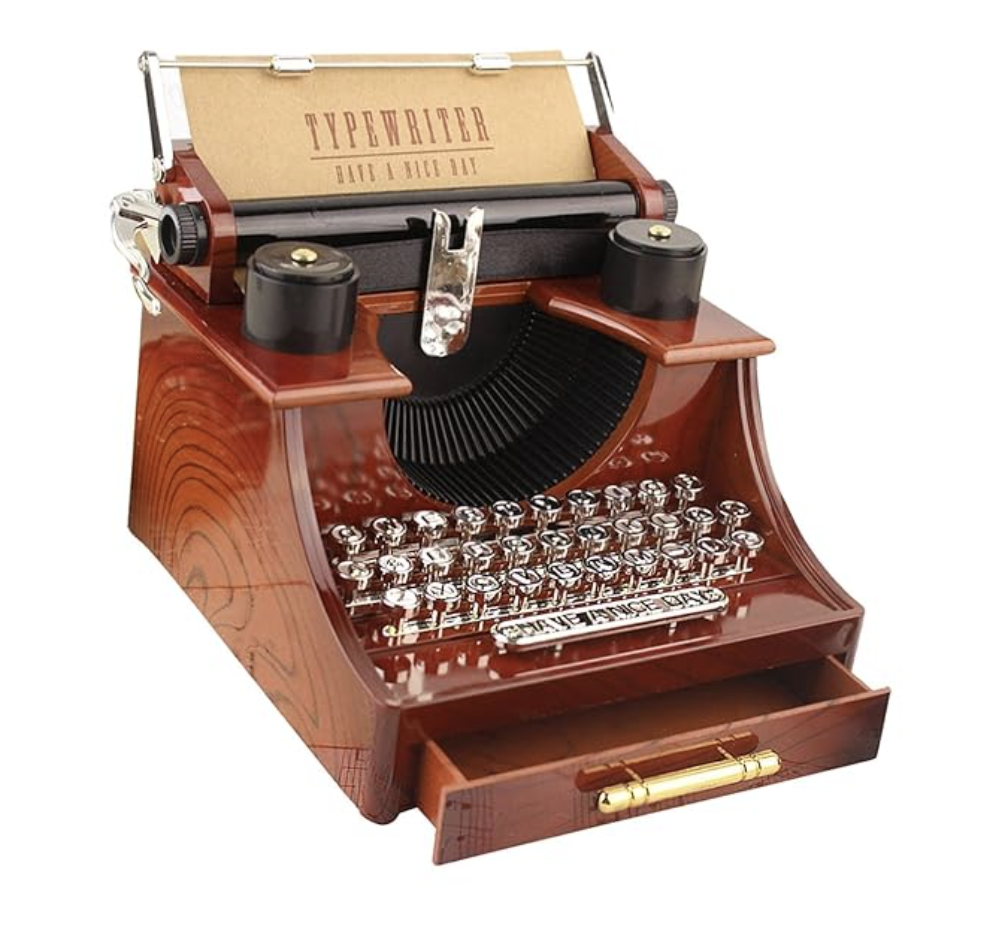 Vintage Wooden Typewriter Music Box