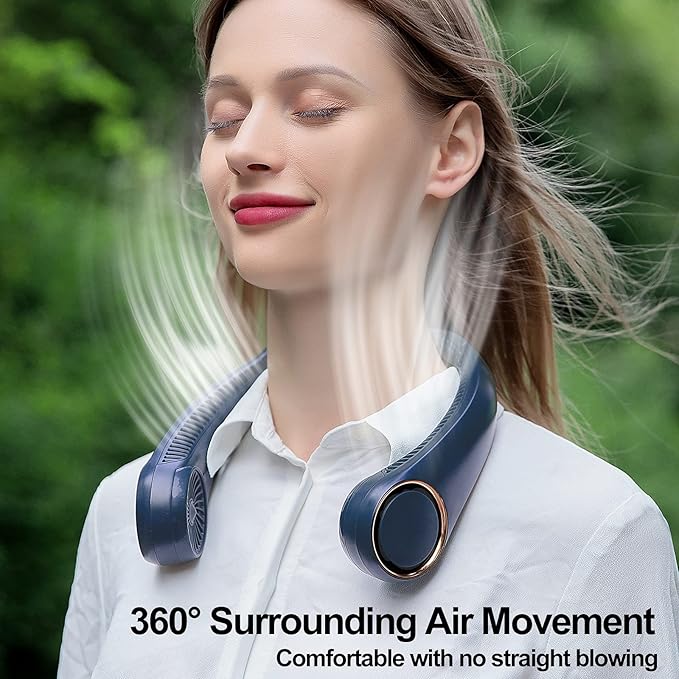  Roll over image to zoom in   VIDEO     2+ Portable Fan Neck Fans for Women Men Bladeless Personal Fan Rechargeable USB 4000mAh Battery Operated with 3 Speeds Hand-Free Neck Fan for Outdoor & Indoor Use Portable Rechargeable Small Fan White