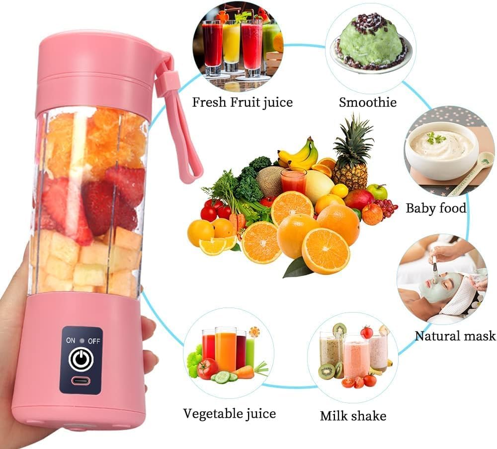  Portable Blender, USB Rechargeable Mini Juicer Blender, Electric Juicer Bottle Blender Grinder Mixer, Personal Size Blender for Juices, Shakes and Smoothies, Fruit Juicer Machine (Multicolour)