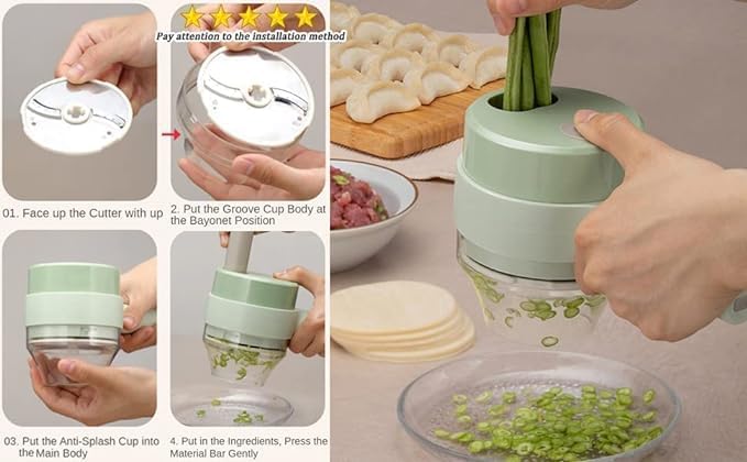 4 in 1 Kitchen Electric Vegetable Cutter- New Kitchen Modular 4 in 1 HandheldVegetable Electric Food Chopper (Faster USB Chopper) Multifunction Fruit & Vegetable Cutter