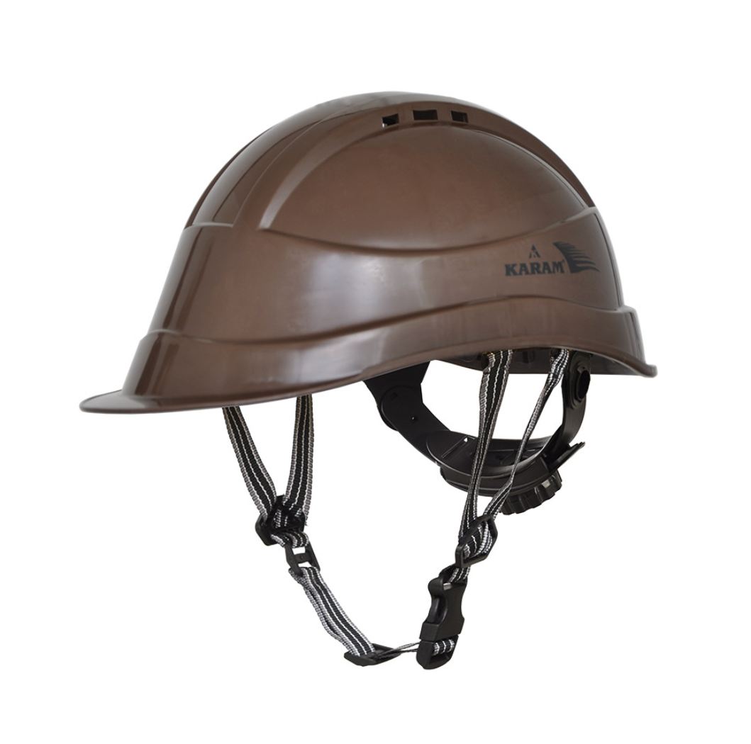 Safety Helmet with Protective Peak with Rachet type Adjustment and Y - type Chin Strap