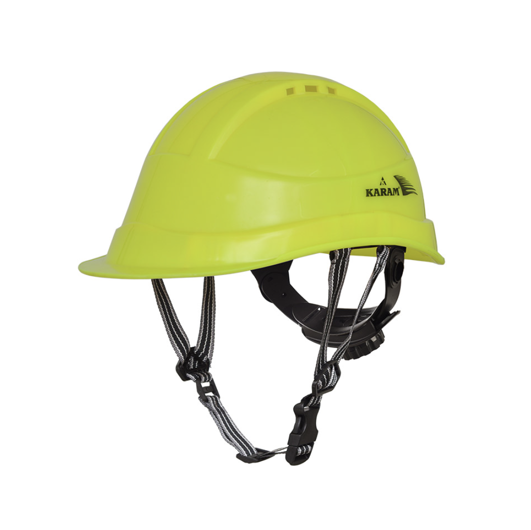 Safety Helmet with Protective Peak with Rachet type Adjustment and Y - type Chin Strap