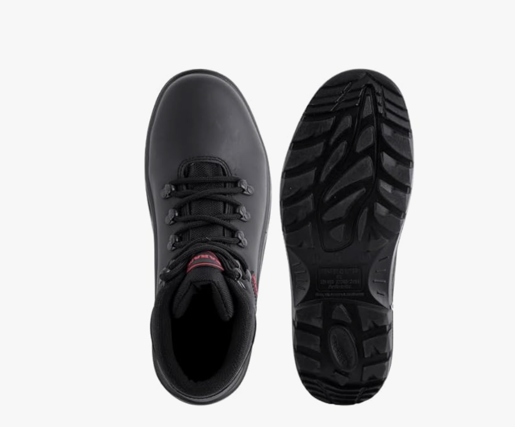 FS231 High Ankle Buff Black Grain Leather Safety Shoes for Men | Single Density with Steel Toe 