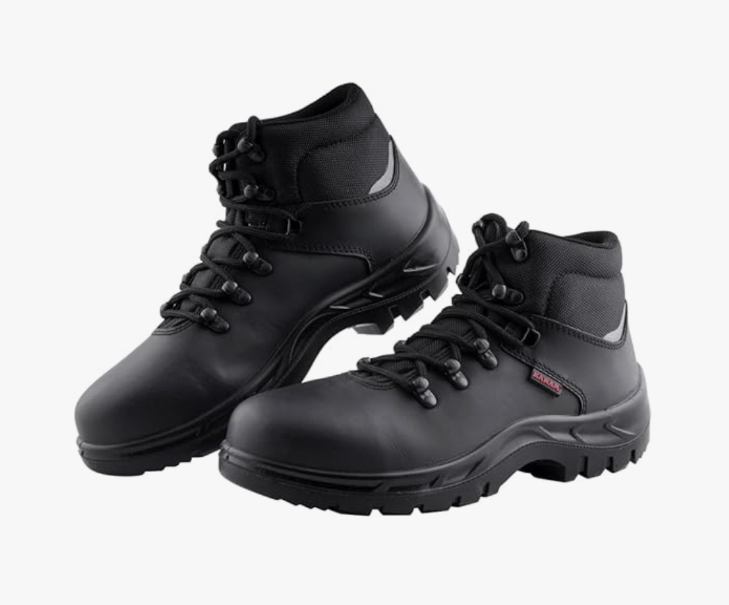 FS231 High Ankle Buff Black Grain Leather Safety Shoes for Men | Single Density with Steel Toe 