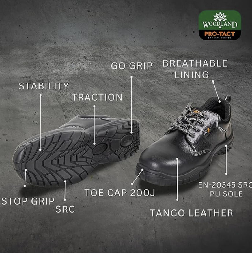 Woodland Tango Leather Safety Shoes for Men |  Black