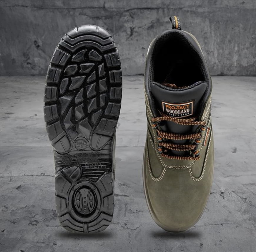 Nubuck Leather Safety Shoes for Men  | Olive Green