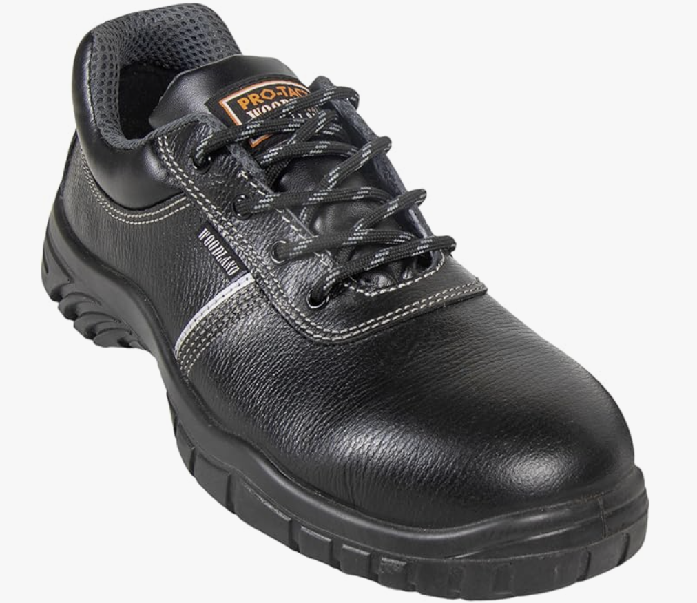 Leather Safety Shoes for Men | Lightweight & Antistatic PU Single Density with Steel Toe Safety Shoe | Black