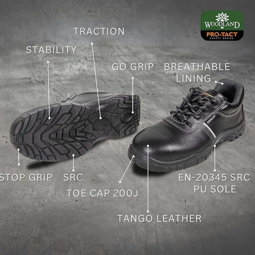 Leather Safety Shoes for Men | Lightweight & Antistatic PU Single Density with Steel Toe Safety Shoe | Black