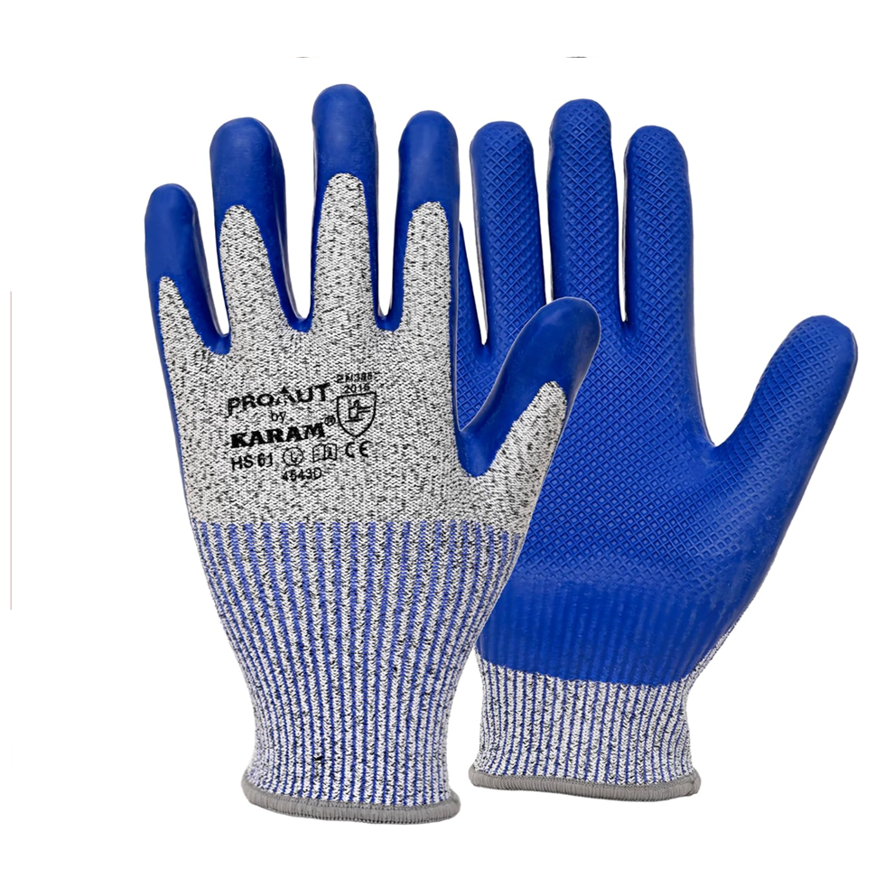 HS61 Safety Gloves for Mechanical Hazards | Safety Work Gloves with HPPE Liner with Blue Latex Coating