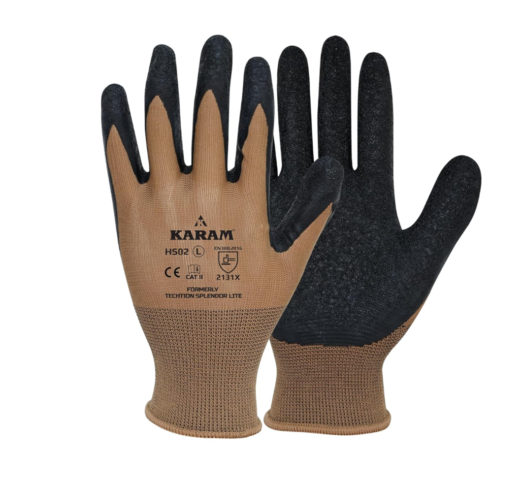 HS02 Latex Coated Safety Work Gloves  | Abrasion & Tear Resistant Hand Gloves 