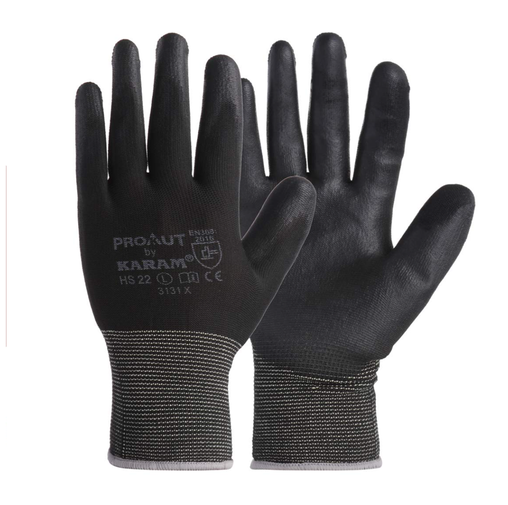 HS22 Safety Gloves for Mechanical Hazards | Safety Work Gloves with Black Liner with Black PU Coating 