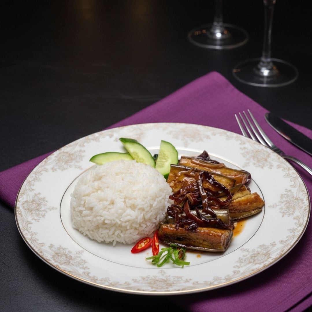 Rice & Braised Eggplant and Mushroom