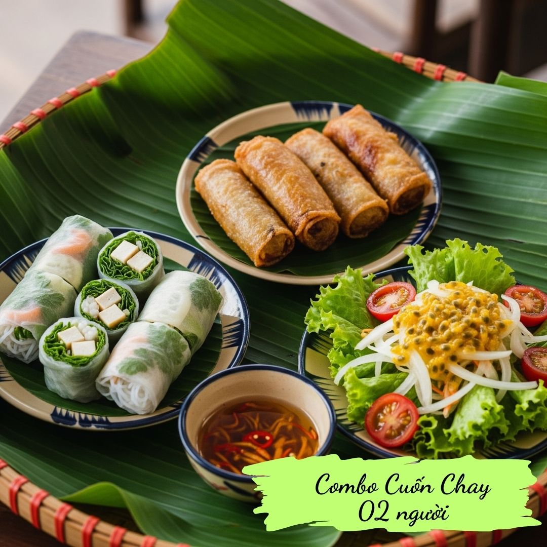 Combo 01: Summer rolls, spring rolls, passion fruit salad & iced tea
