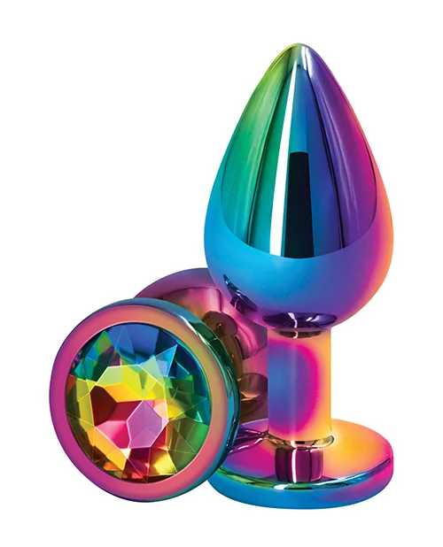 Plug Mediano De Aluminio Con Gema Arcoíris en Multicolor