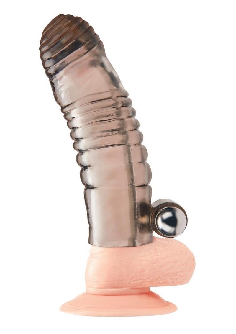 Blue Line Vibrating Penis Enhancing Sleeve Extension 5.25in - Smoke