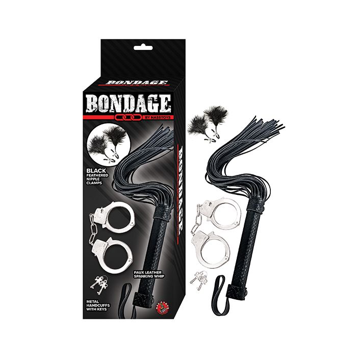 Bondage by Nasstoys Whip & Cuff Set - Black