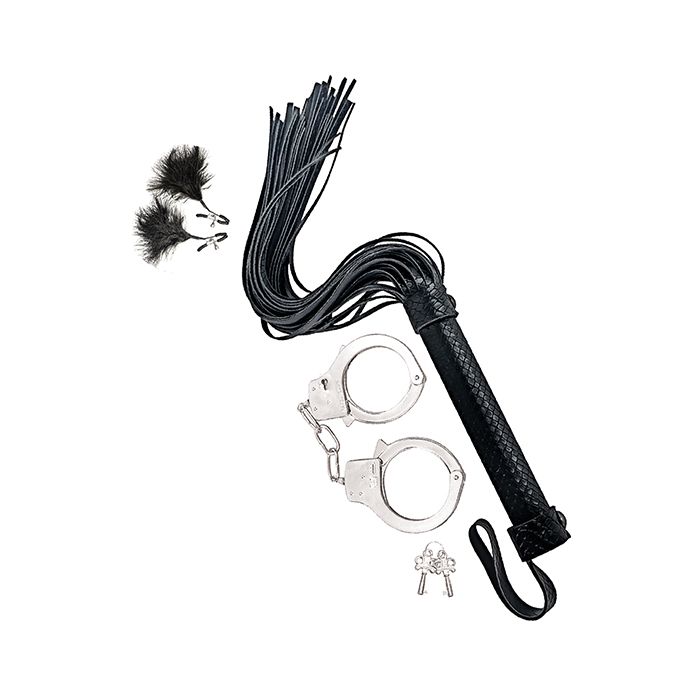 Bondage by Nasstoys Whip & Cuff Set - Black