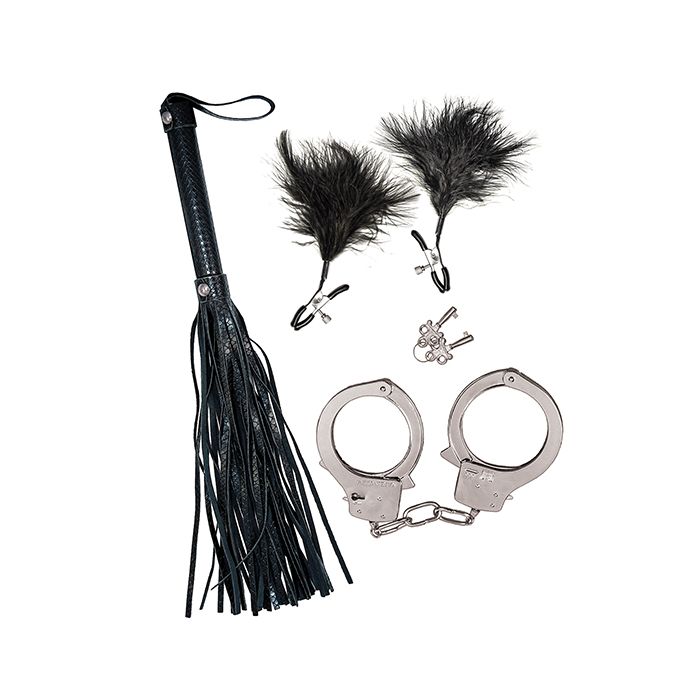 Bondage by Nasstoys Whip & Cuff Set - Black