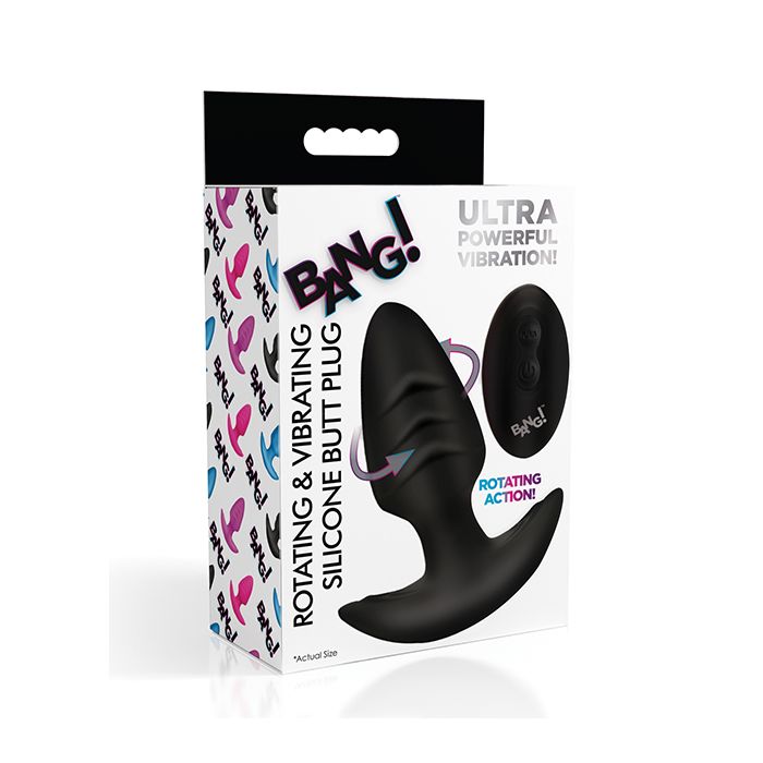 Bang! Rotating Vibrating Rechargeable Silicone Butt Plug with Remote Control - Blue