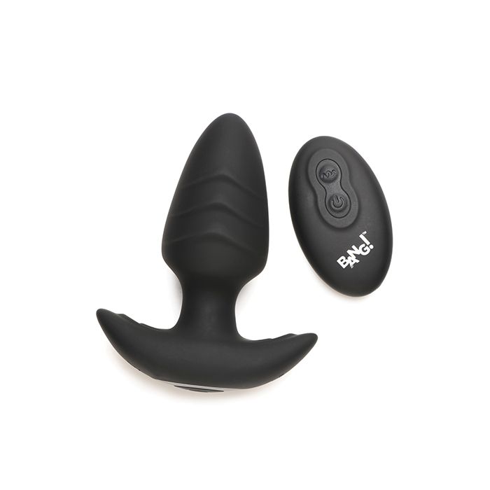 Bang! Rotating Vibrating Rechargeable Silicone Butt Plug with Remote Control - Blue