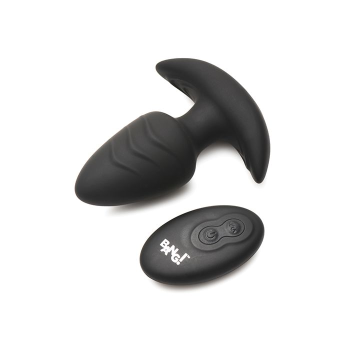 Bang! Rotating Vibrating Rechargeable Silicone Butt Plug with Remote Control - Blue