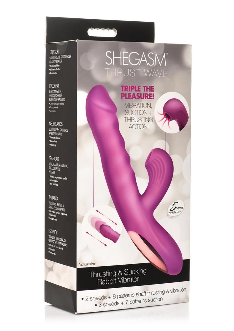 Shegasm + Thrust Wave Thrusting & Sucking Rechargeable Silicone Rabbit Vibrator - Purple