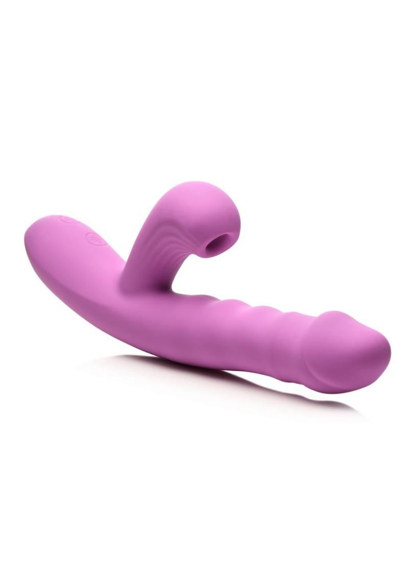 Shegasm + Thrust Wave Thrusting & Sucking Rechargeable Silicone Rabbit Vibrator - Purple
