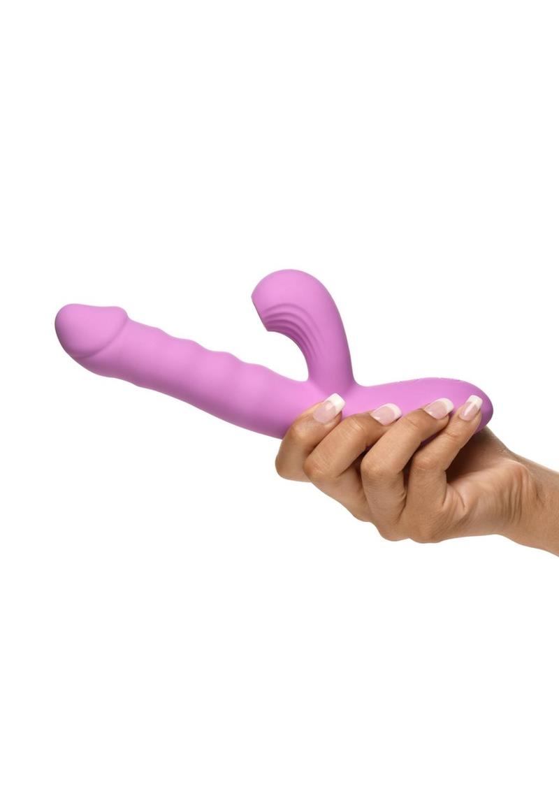 Shegasm + Thrust Wave Thrusting & Sucking Rechargeable Silicone Rabbit Vibrator - Purple