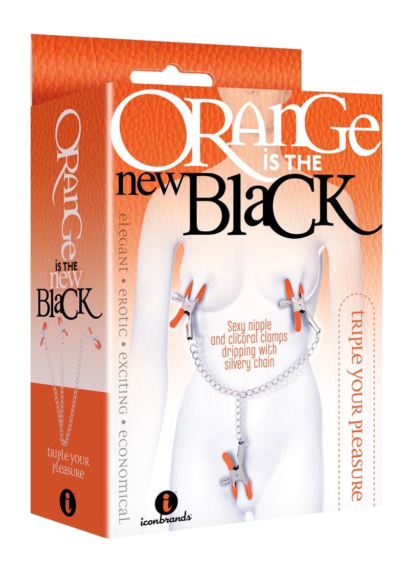 The 9's Orange is the New Black Triple Your Pleasure Clamps & Chain