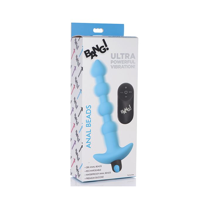 Bang! 28X Vibrating Silicone Anal Beads w/Remote Control - Blue