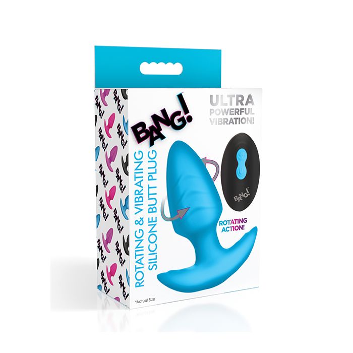 Bang! Rotating & Vibrating Tapered Butt Plug w/Remote - Blue