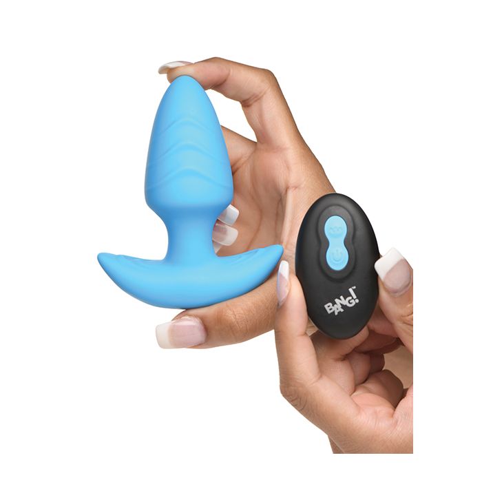 Bang! Rotating & Vibrating Tapered Butt Plug w/Remote - Blue