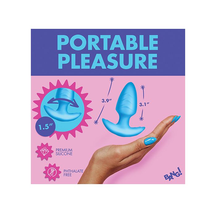 Bang! Rotating & Vibrating Tapered Butt Plug w/Remote - Blue