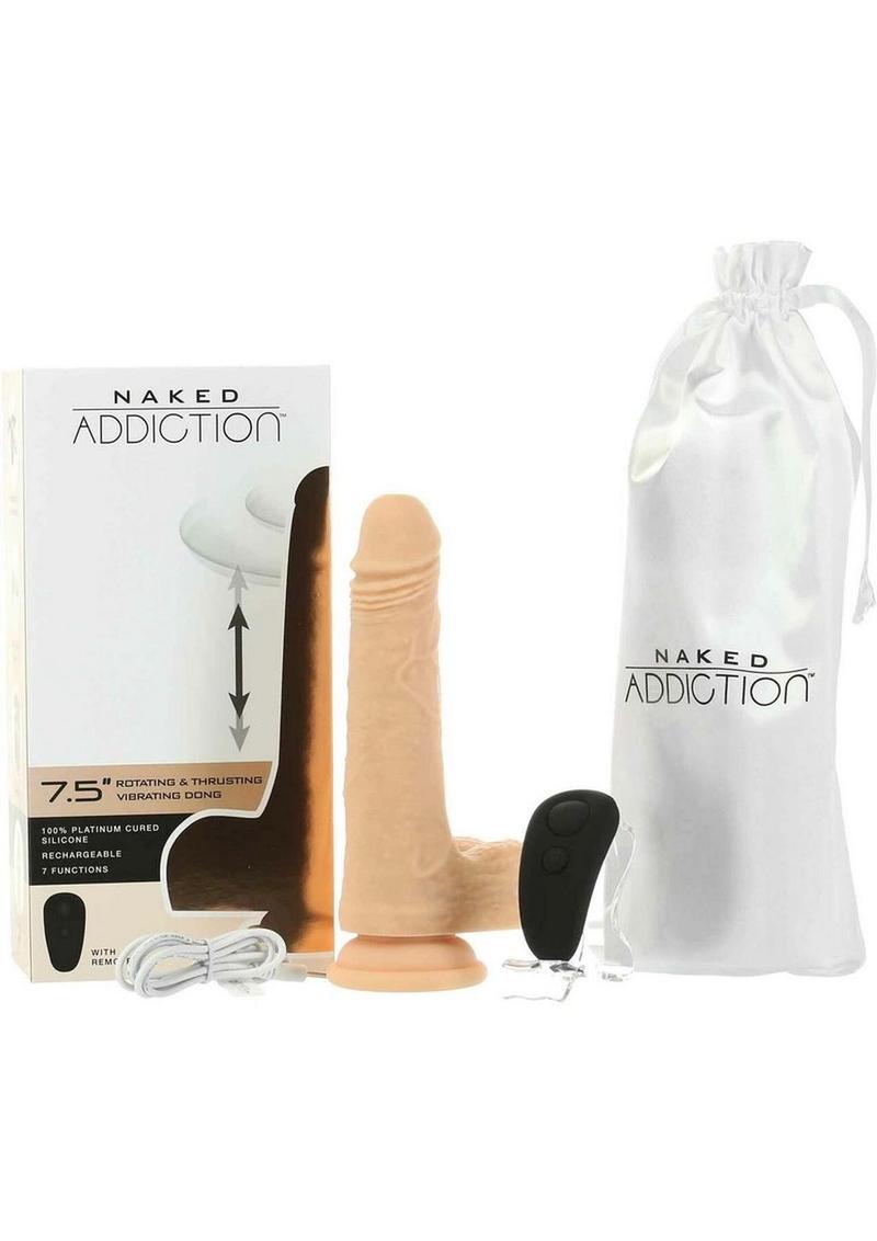 Naked Addiction Silicone Rechargeable Thrusting, Vibrating, and Rotating Dildo 7.5in - Vanilla