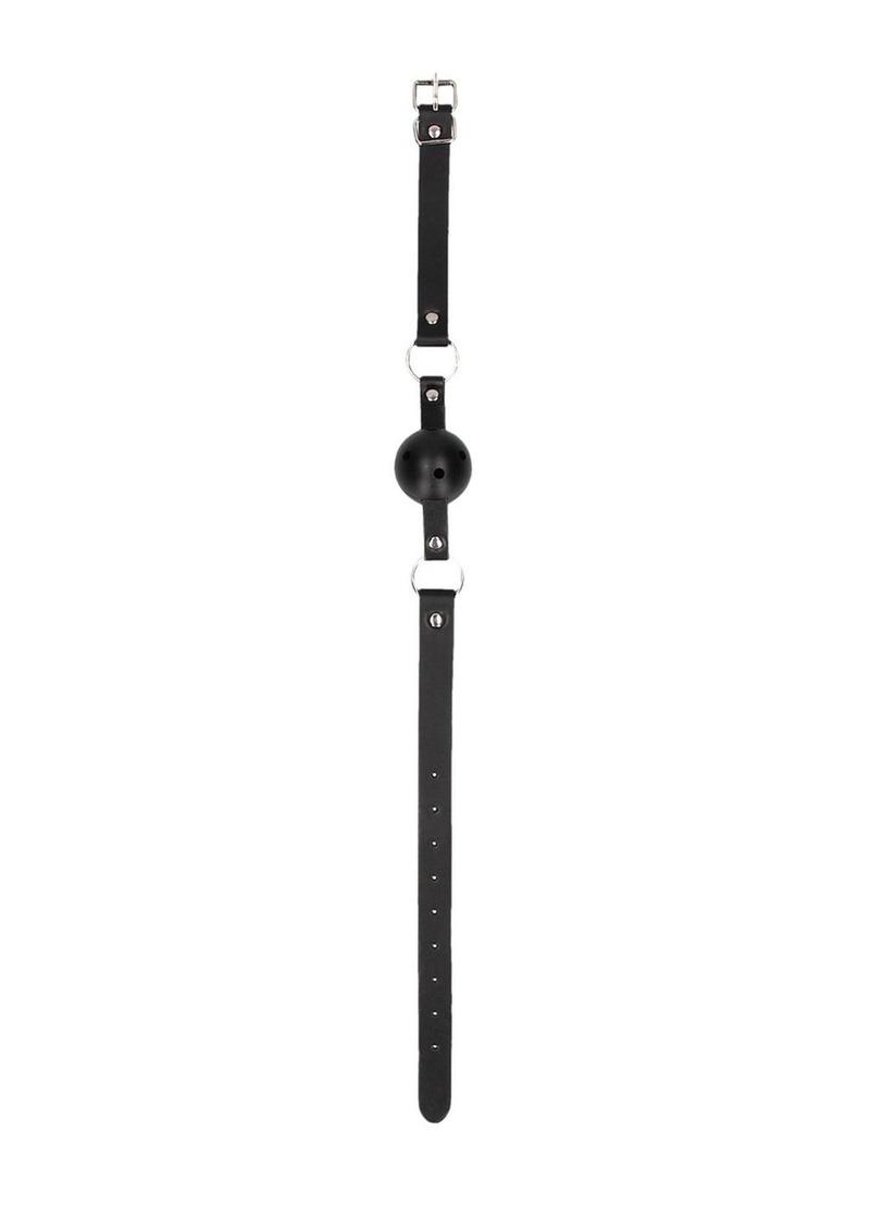 Ouch! Breathable Ball Gag with Bonded Leather Straps - Black