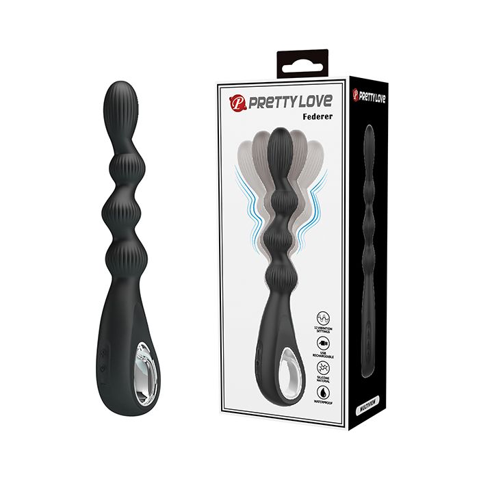 Pretty Love Federer Vibrating Beaded Anal Probe - Black