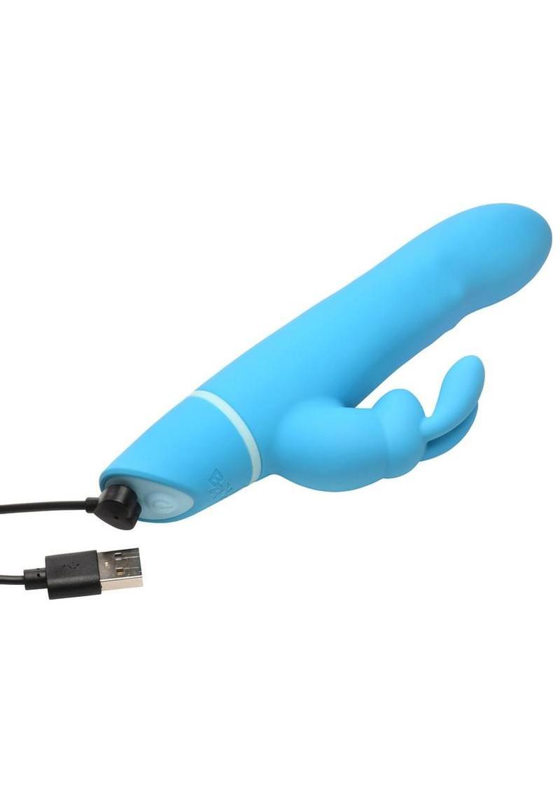 Bang! Rotating Beads Rechargeable Silicone Rabbit Vibrator- Blue