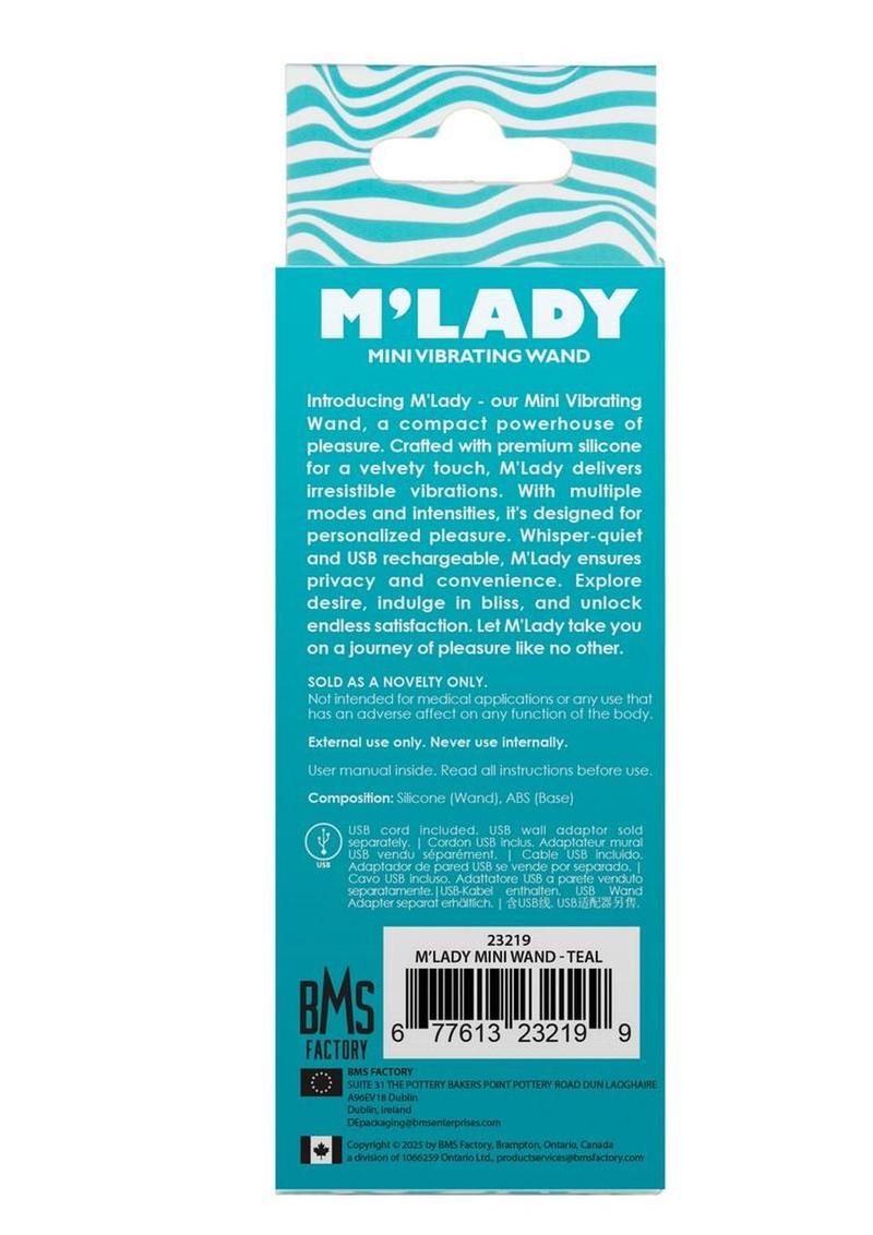 M'Lady Rechargeable Silicone Mini Vibrating Wand - Teal