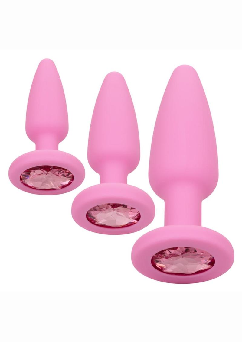 First Time Crystal Booty Kit Silicone Butt Plugs (3 piece) - pink