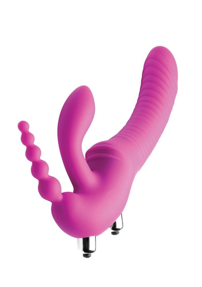 Strap U Regal Rider Vibrating Silicone Strapless Strap On Triple G 6in Dildo - Purple
